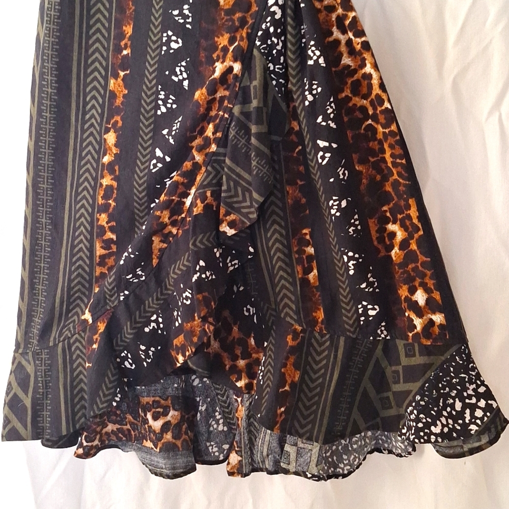 3/$20--Animal Print Cotton Wrap Dress With Ruffles, Sz 4, NWOT - Picture 5 of 14